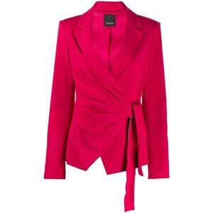 Pinko Giaccha Caciopepe Red Asymmetric Draped Tie Blacker Jacket Size L